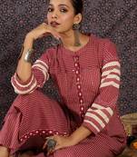 Red printed cotton kurta trouser set