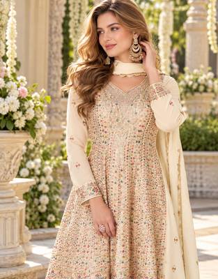 White georgette readymade suit with embroidery & sequence work 2