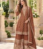 Brown georgette readymade suit with embroidery & sequence work