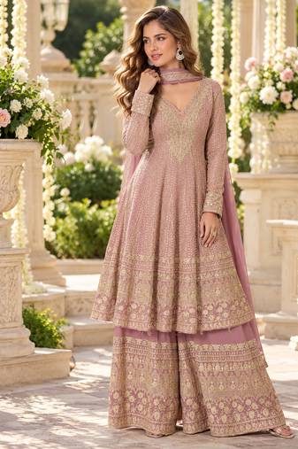Lavender georgette readymade suit with embroidery & sequence work