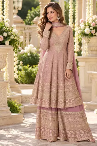 Lavender georgette readymade suit with embroidery & sequence work