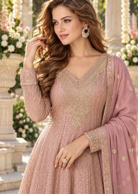 Lavender georgette readymade suit with embroidery & sequence work 2