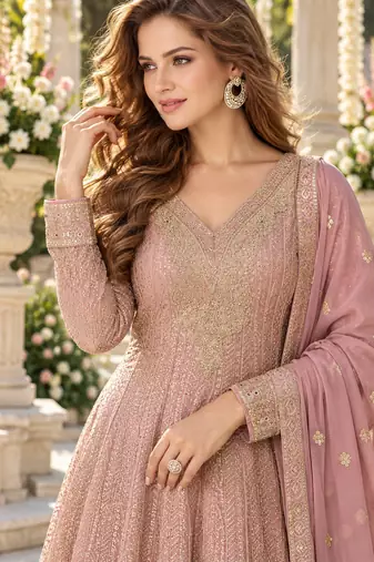 Lavender georgette readymade suit with embroidery & sequence work
