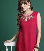 Pink printed viscose rayon kurta trouser set