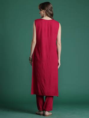 Pink printed viscose rayon kurta trouser set 2