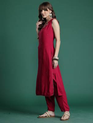 Pink printed viscose rayon kurta trouser set 3