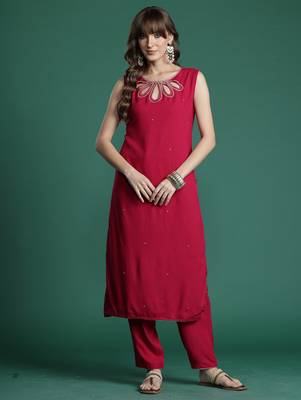 Pink printed viscose rayon kurta trouser set 4