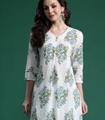 White printed cotton kurta trouser set