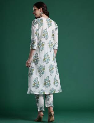 White printed cotton kurta trouser set 2