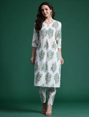 White printed cotton kurta trouser set 4