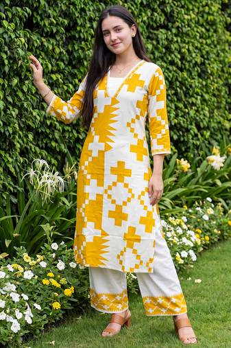Multicolor printed viscose rayon kurta trouser set