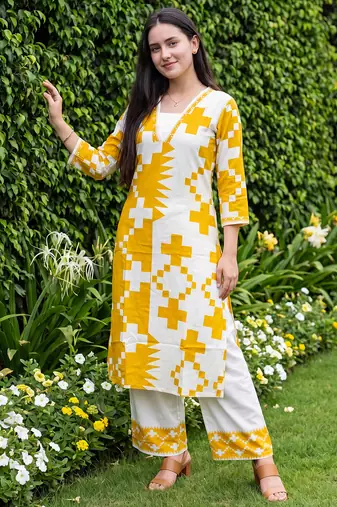 Multicolor printed viscose rayon kurta trouser set