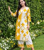 Multicolor printed viscose rayon kurta trouser set