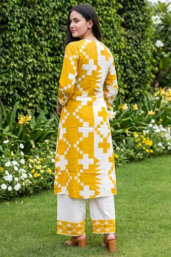 Multicolor printed viscose rayon kurta trouser set