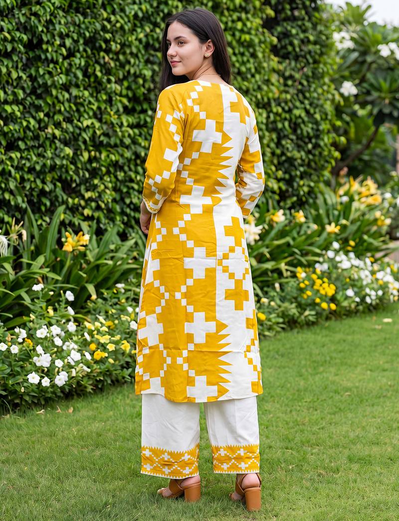 Multicolor printed viscose rayon kurta trouser set