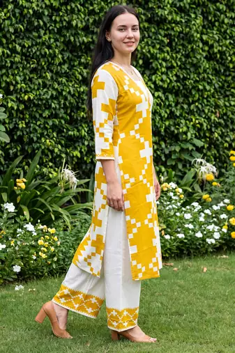 Multicolor printed viscose rayon kurta trouser set