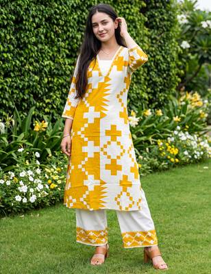 Multicolor printed viscose rayon kurta trouser set 4