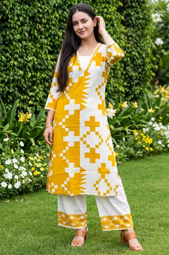 Multicolor printed viscose rayon kurta trouser set