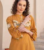 Mustard embroidered cotton kurta trouser set