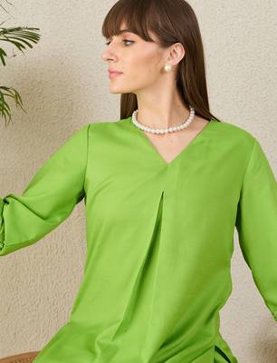 Green printed cotton kurta trouser set 1