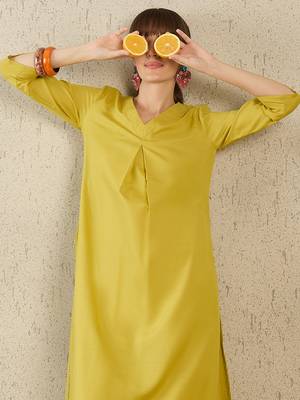 Olive printed cotton kurta trouser set 1