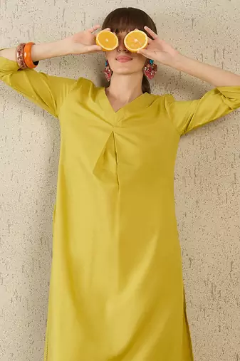 Olive printed cotton kurta trouser set