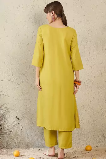 Olive printed cotton kurta trouser set