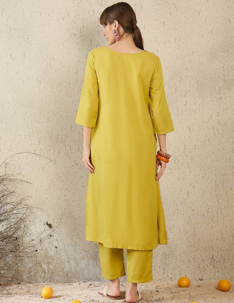 Olive printed cotton kurta trouser set