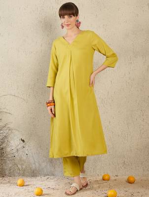 Olive printed cotton kurta trouser set 4