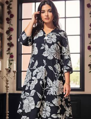 Black printed cotton kurta trouser set 1