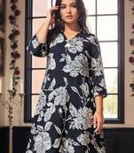 Black printed cotton kurta trouser set