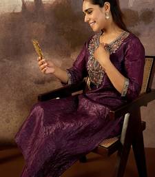 Burgundy embroidered silk kurta trouser set