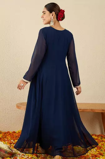 Blue embroidered georgette kurta trouser set
