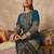 Teal printed cotton kurta trouser set