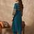 Teal printed cotton kurta trouser set