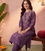 Burgundy printed silk kurta trouser set