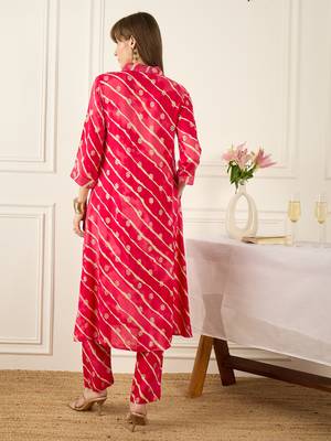 Pink printed viscose rayon kurta trouser set 2