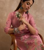 Pink embroidered silk kurta trouser set