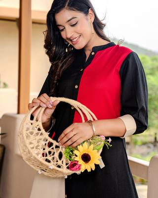 Black printed cotton kurta trouser set 2