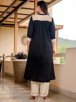 Black printed cotton kurta trouser set 3