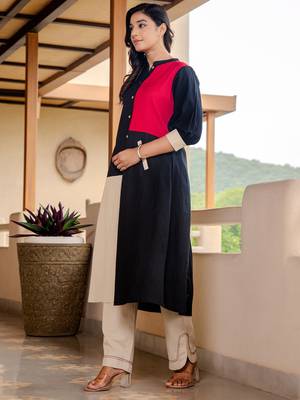 Black printed cotton kurta trouser set 4