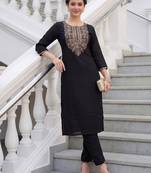 Black embroidered cotton kurta trouser set