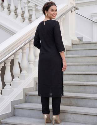 Black embroidered cotton kurta trouser set 3