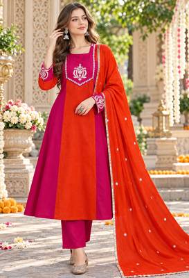 Rani&rust chanderi readymade anarkali suit with embroidery work 1