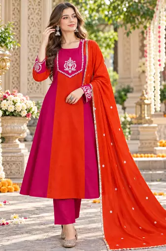 Rani&rust chanderi readymade anarkali suit with embroidery work