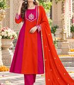 Rani&rust chanderi readymade anarkali suit with embroidery work