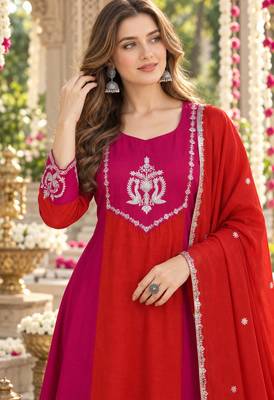 Rani&rust chanderi readymade anarkali suit with embroidery work 2