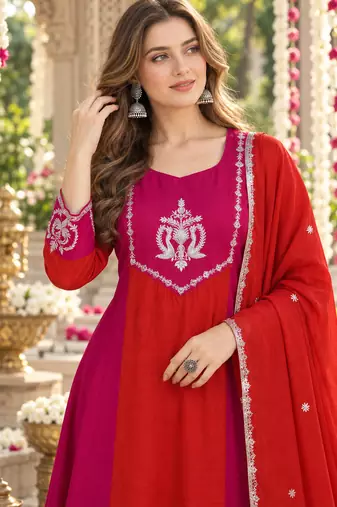 Rani&rust chanderi readymade anarkali suit with embroidery work