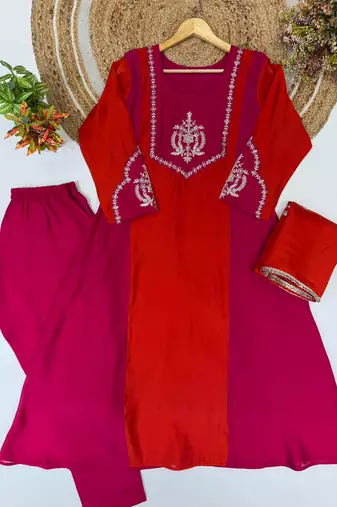 Rani&rust chanderi readymade anarkali suit with embroidery work