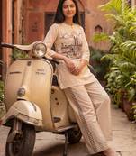 White printed cotton kurta trouser set